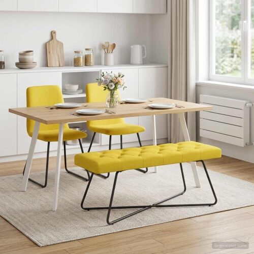 Klupa s gumbastim tkanjem Svijetlo žuta 110 x 40 x 46 cm - Svjetložuta 110 cm Cijena