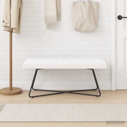 Klupa s gumbastim tkanjem Bijela 110 x 40 x 46 cm Tkanina - Bijela 110 cm Cijena