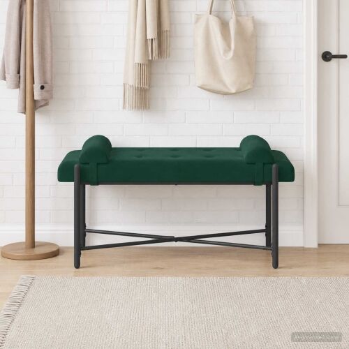 Klupa s gumbima i jastučićima Tamnozelena 110 x 40 x 46 cm - Tamnozelena Cijena