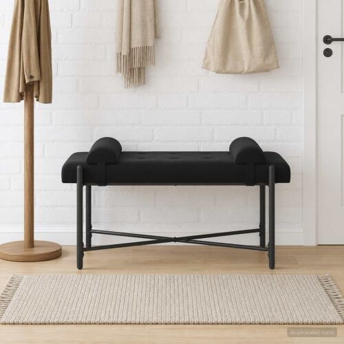 Klupa s gumbima i jastučićima Crna 110 x 40 x 46 cm Baršun - Crna Cijena