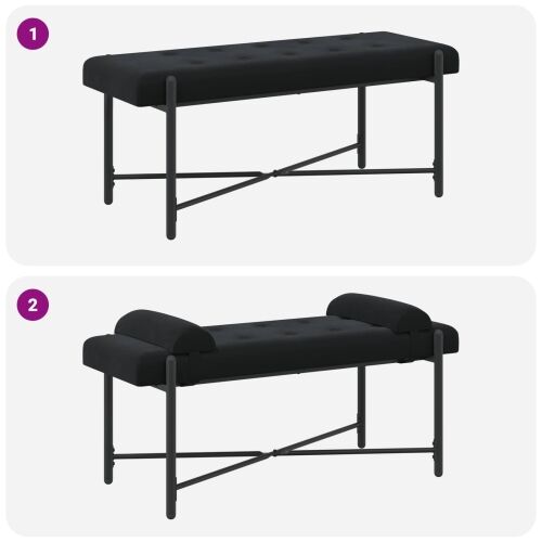 Klupa s gumbima i jastučićima Crna 110 x 40 x 46 cm Baršun - Crna Cijena