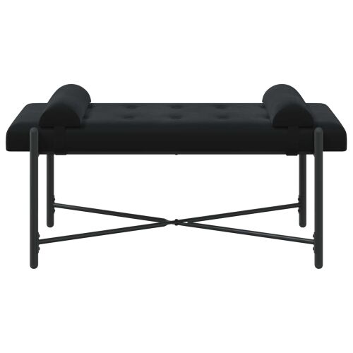 Klupa s gumbima i jastučićima Crna 110 x 40 x 46 cm Baršun - Crna Cijena