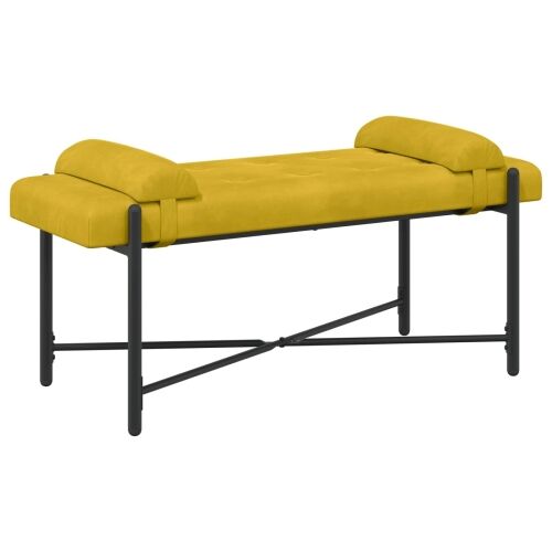 Klupa s gumbima i jastučićima Žuta 110 x 40 x 46 cm Baršun - Žuta Cijena
