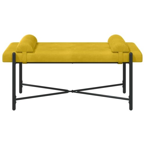 Klupa s gumbima i jastučićima Žuta 110 x 40 x 46 cm Baršun - Žuta Cijena
