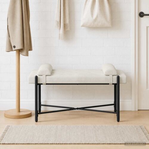 Klupa s gumbima i jastučićima Krem 110 x 40 x 46 cm Baršun - Krem Cijena