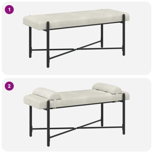 Klupa s gumbima i jastučićima Krem 110 x 40 x 46 cm Baršun - Krem Cijena