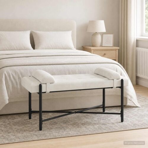 Klupa s gumbima i jastučićima Krem 110 x 40 x 46 cm Baršun - Krem Cijena
