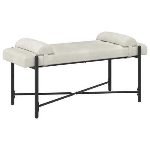 Klupa s gumbima i jastučićima Krem 110 x 40 x 46 cm Baršun - Krem Cijena