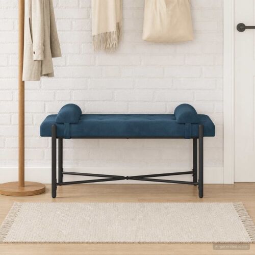 Klupa s gumbima i jastučićima Plava 110 x 40 x 46 cm Baršun - Plava Cijena