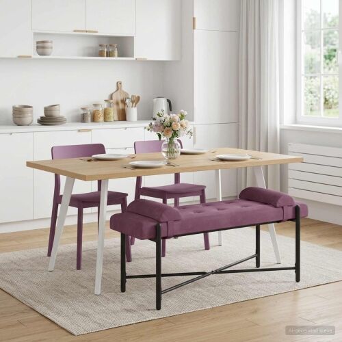 Klupa s gumbima i jastučićima Ljubičasta 110 x 40 x 46 cm - Ljubičasta Cijena