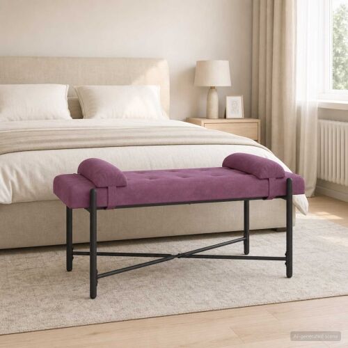 Klupa s gumbima i jastučićima Ljubičasta 110 x 40 x 46 cm - Ljubičasta Cijena