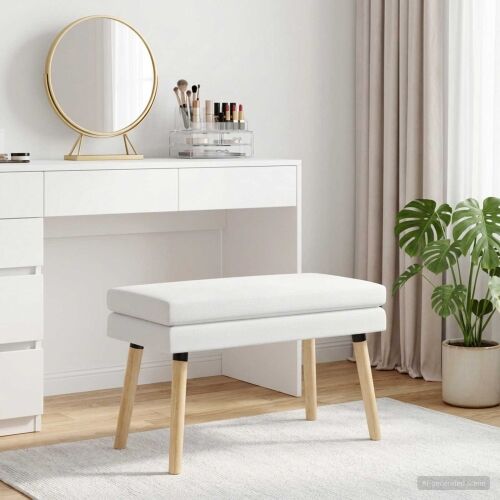 Klupa s dvostrukim slojem Bijela 80 x 40 x 47 cm Tkanina - Bijela 80 x 40 x 47 cm Cijena