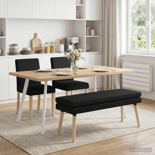 Klupa s dvostrukim slojem Crna 110 x 40 x 47 cm Tkanina - Crna 110 x 40 x 47 cm Cijena