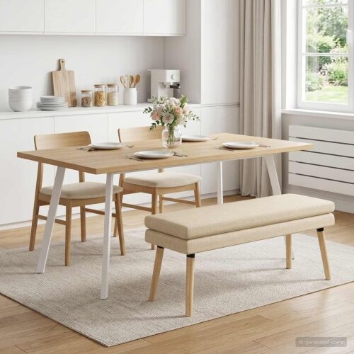 Klupa s dvostrukim slojem Krem 110 x 40 x 47 cm Tkanina - Krem 110 x 40 x 47 cm Cijena
