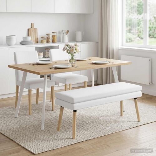 Klupa s dvostrukim slojem Bijela 110 x 40 x 47 cm Tkanina - Bijela 110 x 40 x 47 cm Cijena