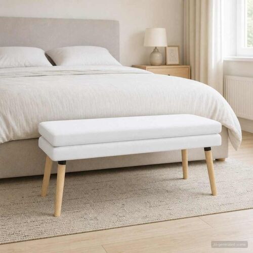 Klupa s dvostrukim slojem Bijela 110 x 40 x 47 cm Tkanina - Bijela 110 x 40 x 47 cm Cijena