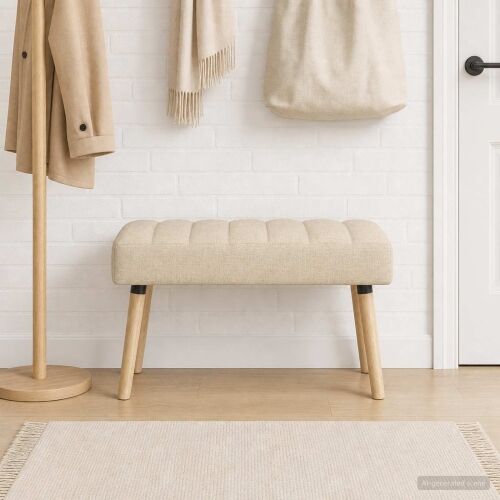 Klupa s utorima Krem 80 x 40 x 46 cm Tkanina - Krem 80 x 40 x 46 cm Cijena