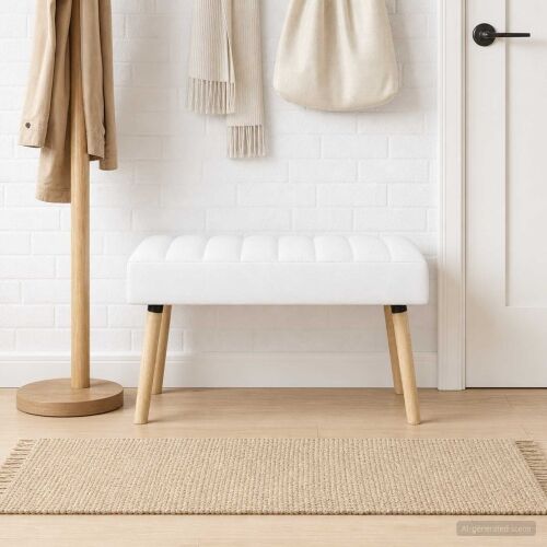 Klupa s utorima Bijela 80 x 40 x 46 cm Tkanina - Bijela 80 x 40 x 46 cm Cijena