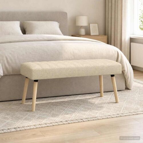 Klupa s utorima Krem 110 x 40 x 46 cm Tkanina - Krem 110 x 40 x 46 cm Cijena