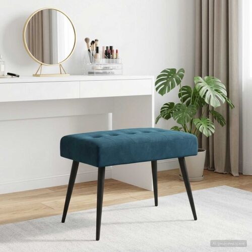 Klupa s gumbastim tkanjem Plava 60 x 40 x 45 cm Baršun - Plava 60 x 40 x 45 cm Cijena
