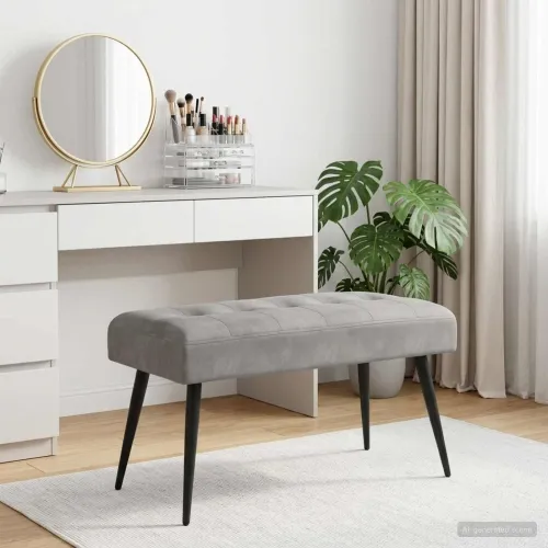 Klupa s gumbastim tkanjem Svjetlosiva 80 x 40 x 46 cm Baršun - Svjetlosiva 80 x 40 x 46 cm Cijena