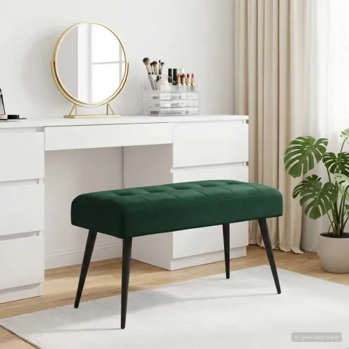 Klupa s gumbastim tkanjem Tamnozelena 80 x 40 x 46 cm Baršun - Tamnozelena 80 x 40 x 46 cm Cijena