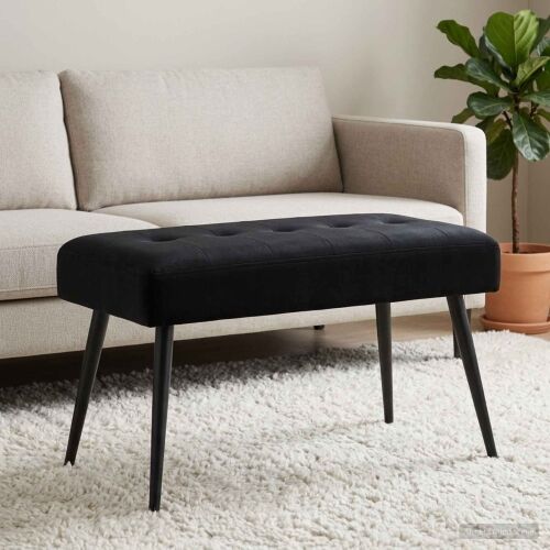Klupa s gumbastim tkanjem Crna 80 x 40 x 46 cm Baršun - Crna 80 x 40 x 46 cm Cijena