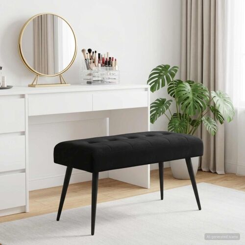 Klupa s gumbastim tkanjem Crna 80 x 40 x 46 cm Baršun - Crna 80 x 40 x 46 cm Cijena