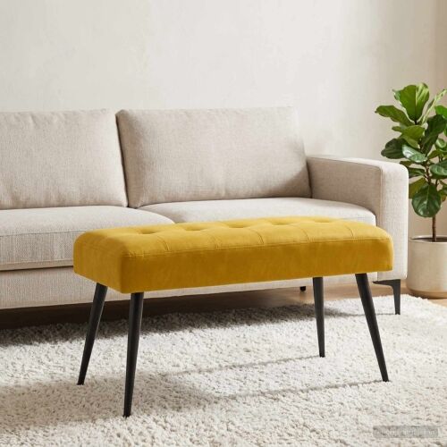 Klupa s gumbastim tkanjem Žuta 80 x 40 x 46 cm Baršun - Žuta 80 x 40 x 46 cm Cijena