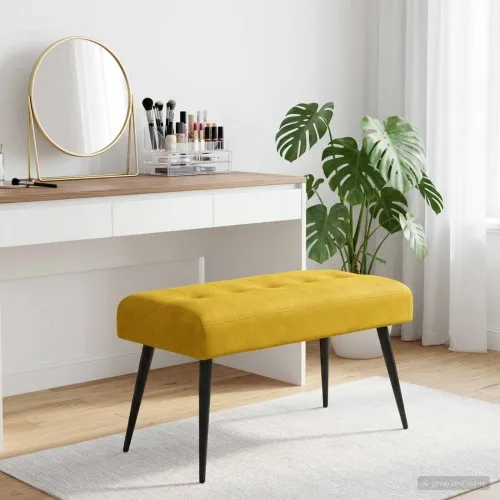 Klupa s gumbastim tkanjem Žuta 80 x 40 x 46 cm Baršun - Žuta 80 x 40 x 46 cm Cijena
