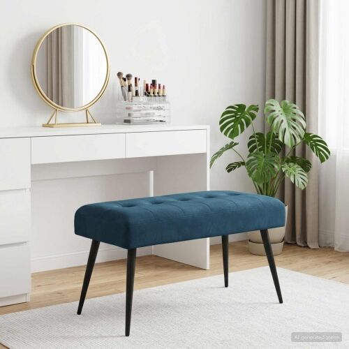 Klupa s gumbastim tkanjem Plava 80 x 40 x 46 cm Baršun - Plava 80 x 40 x 46 cm Cijena