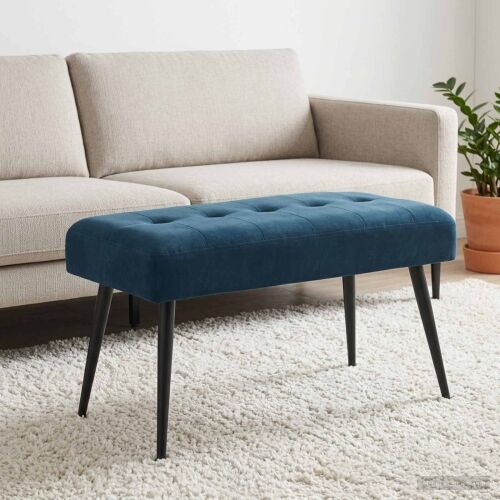 Klupa s gumbastim tkanjem Plava 80 x 40 x 46 cm Baršun - Plava 80 x 40 x 46 cm Cijena