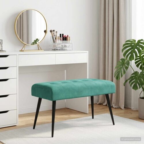 Klupa s gumbastim tkanjem Tirkizna 80 x 40 x 46 cm Baršun - Tirkizna 80 x 40 x 46 cm Cijena