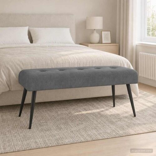Klupa s gumbastim tkanjem Tamnosiva 110 x 40 x 46 cm Baršun - Tamnosiva 110 x 40 x 46 cm Cijena