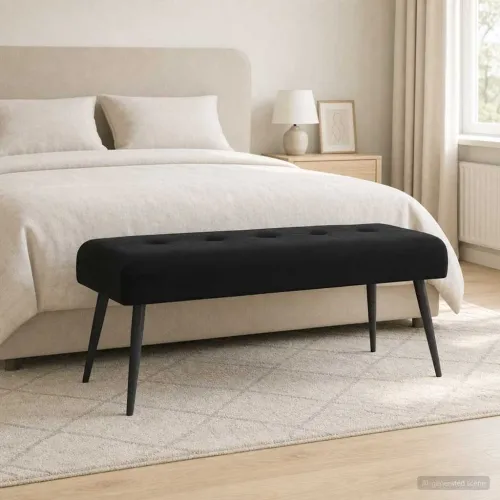 Klupa s gumbastim tkanjem Crna 110 x 40 x 46 cm Baršun - Crna 110 x 40 x 46 cm Cijena