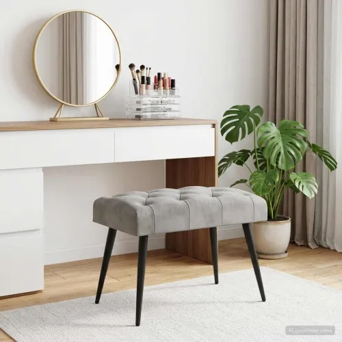 Klupa s gumbastim tkanjem Svjetlosiva 60 x 40 x 45 cm Baršun - Svjetlosiva 60 x 40 x 45 cm Cijena