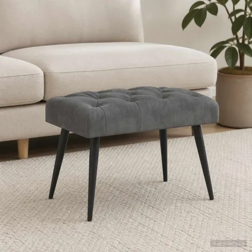 Klupa s gumbastim tkanjem Tamnosiva 60 x 40 x 45 cm Baršun - Tamnosiva 60 x 40 x 45 cm Cijena