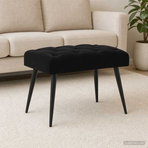 Klupa s gumbastim tkanjem Crna 60 x 40 x 45 cm Baršun - Crna 60 x 40 x 45 cm Cijena