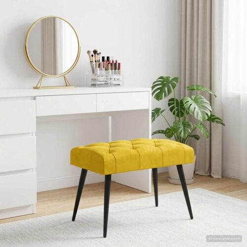 Klupa s gumbastim tkanjem Žuta 60 x 40 x 45 cm Baršun - Žuta 60 x 40 x 45 cm Cijena