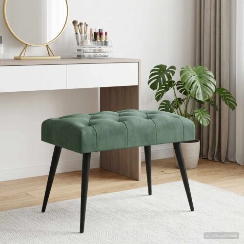 Klupa s gumbastim tkanjem Morska zelena 60 x 40 x 45 cm Baršun - zelena boja mora 60 x 40 x 45 cm Cijena