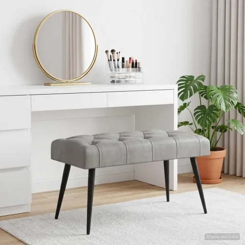 Klupa s gumbastim tkanjem Svjetlosiva 80 x 40 x 46 cm Baršun - Svjetlosiva 80 x 40 x 46 cm Cijena