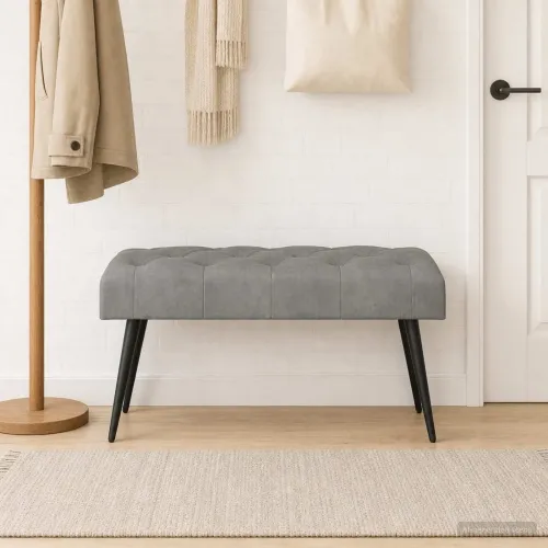 Klupa s gumbastim tkanjem Svjetlosiva 80 x 40 x 46 cm Baršun - Svjetlosiva 80 x 40 x 46 cm Cijena