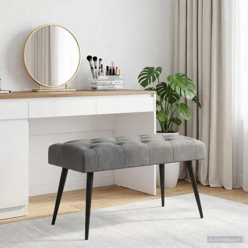 Klupa s gumbastim tkanjem Tamnosiva 80 x 40 x 46 cm Baršun - Tamnosiva 80 x 40 x 46 cm Cijena