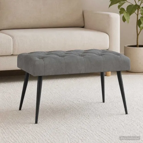 Klupa s gumbastim tkanjem Tamnosiva 80 x 40 x 46 cm Baršun - Tamnosiva 80 x 40 x 46 cm Cijena