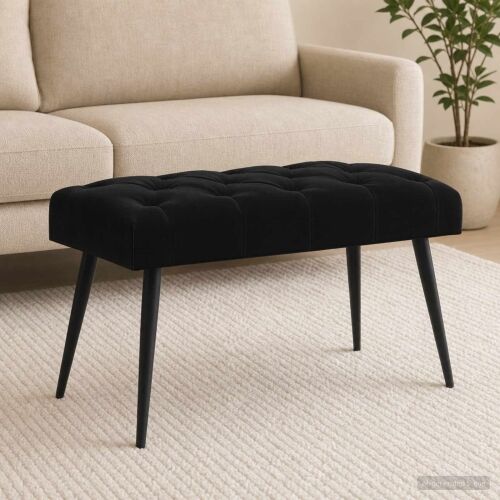 Klupa s gumbastim tkanjem Crna 80 x 40 x 46 cm Baršun - Crna 80 x 40 x 46 cm Cijena