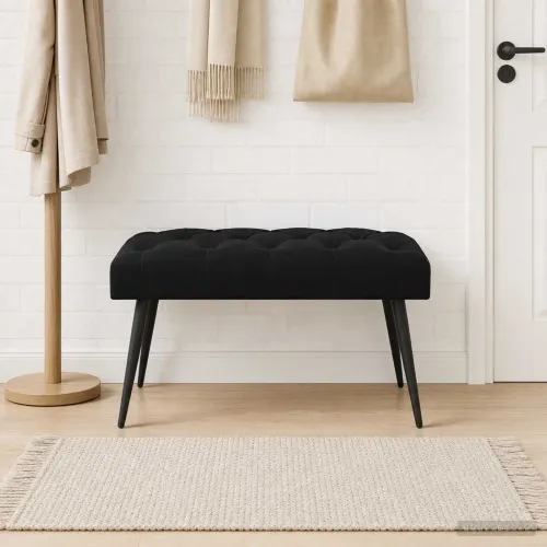 Klupa s gumbastim tkanjem Crna 80 x 40 x 46 cm Baršun - Crna 80 x 40 x 46 cm Cijena
