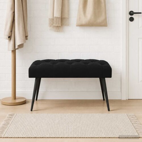 Klupa s gumbastim tkanjem Crna 80 x 40 x 46 cm Baršun - Crna 80 x 40 x 46 cm Cijena