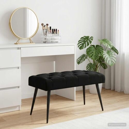 Klupa s gumbastim tkanjem Crna 80 x 40 x 46 cm Baršun - Crna 80 x 40 x 46 cm Cijena