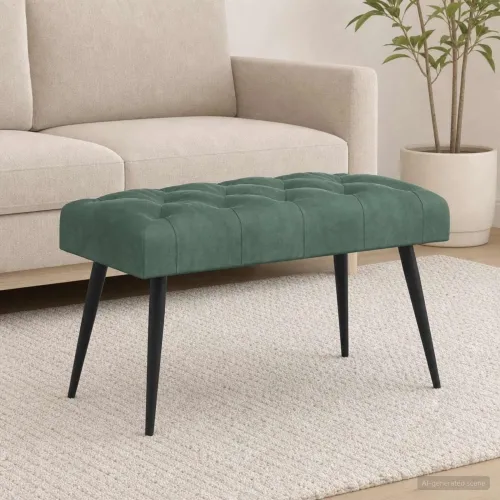 Klupa s gumbastim tkanjem Morska zelena 80 x 40 x 46 cm Baršun - zelena boja mora 80 x 40 x 46 cm Cijena