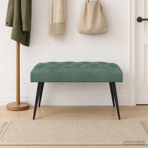 Klupa s gumbastim tkanjem Morska zelena 80 x 40 x 46 cm Baršun - zelena boja mora 80 x 40 x 46 cm Cijena